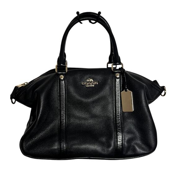 Coach Central Satchel Purse Black Pebble Leather CrossBody Minimal Closet Staple - Picture 1 of 9